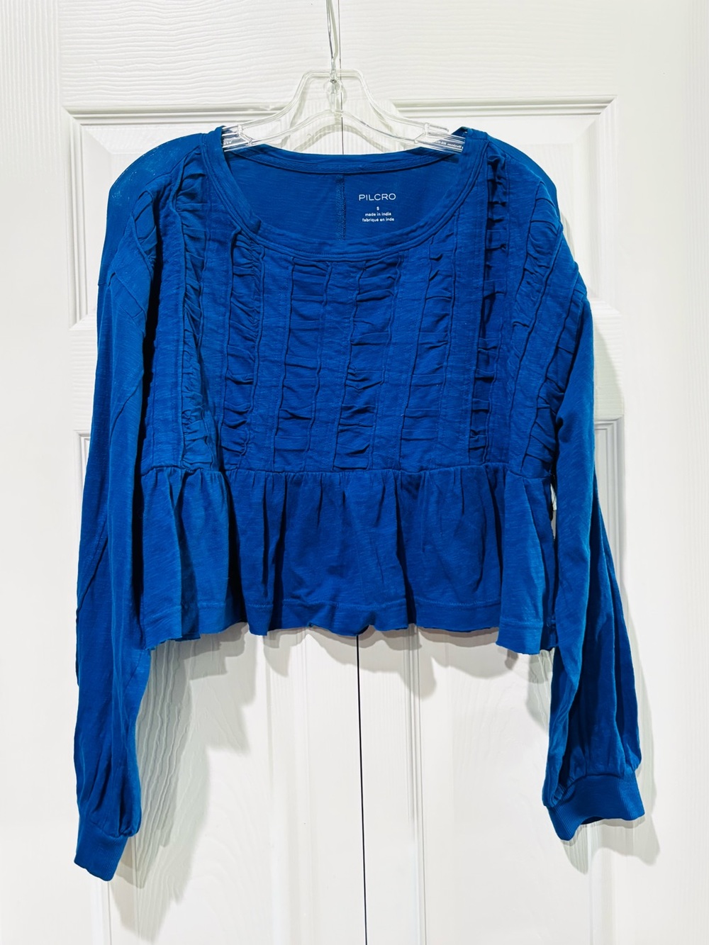 Anthropologie Pilcro Royal Blue Pintuck Peplum Long Sleeve Top
